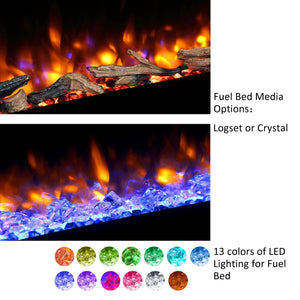 Recessed Electric Fireplace with Log Set & Crystal