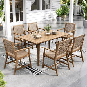 9-Piece Outdoor Dining Set – Rattan Chairs & Acacia Wood Table