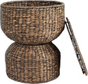 Hourglass Handwoven Hyacinth Storage Accent Table with Lid