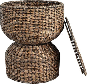Hourglass Handwoven Hyacinth Storage Accent Table with Lid