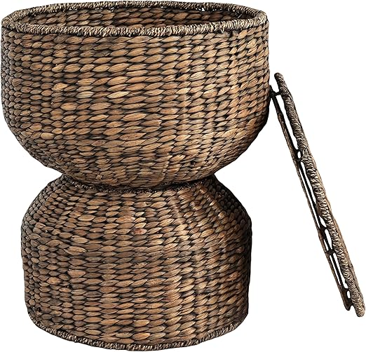 Hourglass Handwoven Hyacinth Storage Accent Table with Lid
