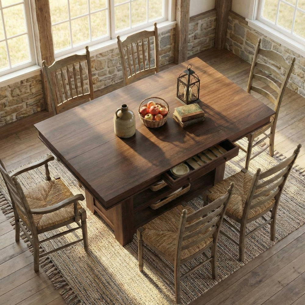 Counter Height Dining Table with Wine Rack & Storage Drawers