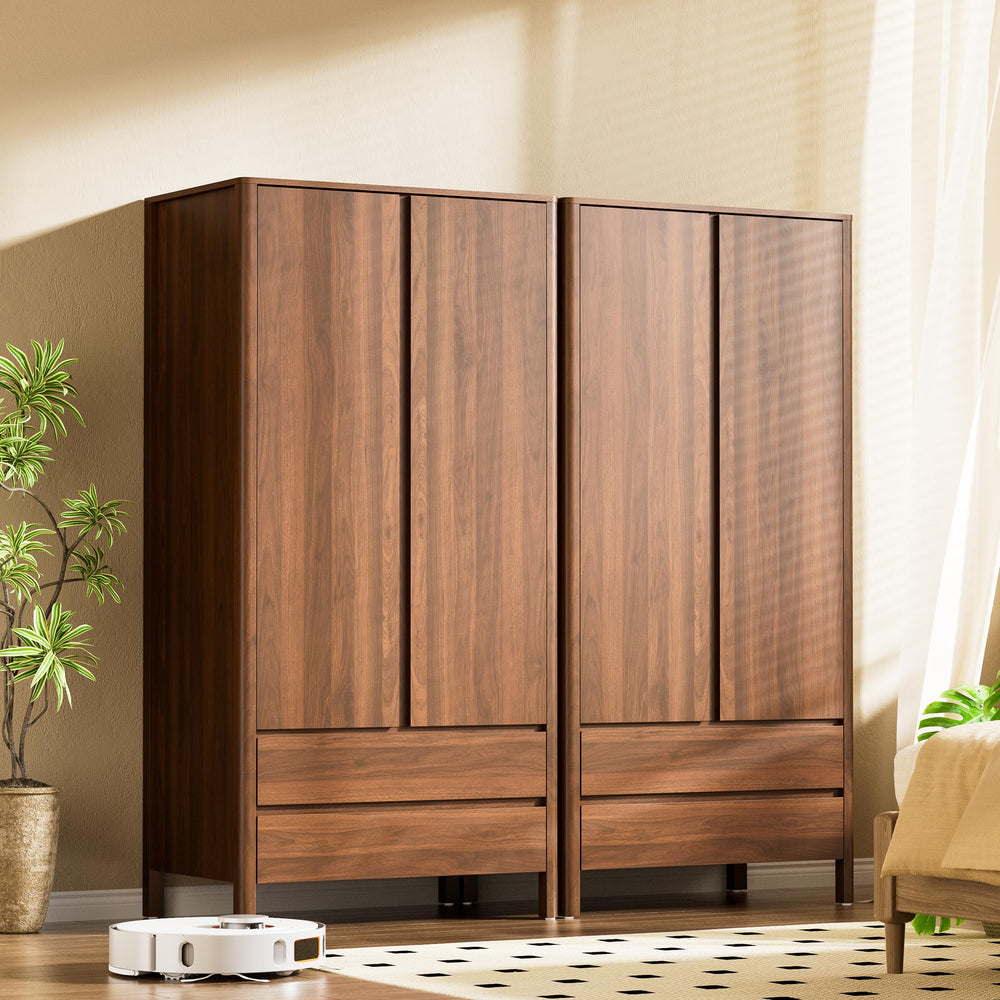 Tall Wardrobe Cabinet with Drawers and Hanging Rod