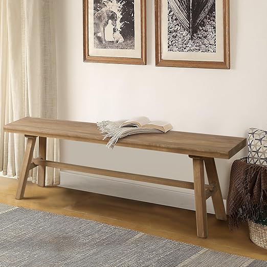 Rustic Solid Wood Farmhouse Bench – Indoor Dining & Entryway Seat