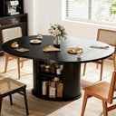 63 Inch Extendable Round Dining Table with 2-Tier Storage Shelf