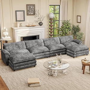 L-Shaped Modular Sectional Sofa with Deep Seat & Chenille Fabric