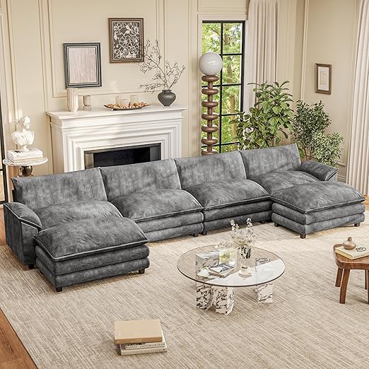 L-Shaped Modular Sectional Sofa with Deep Seat & Chenille Fabric