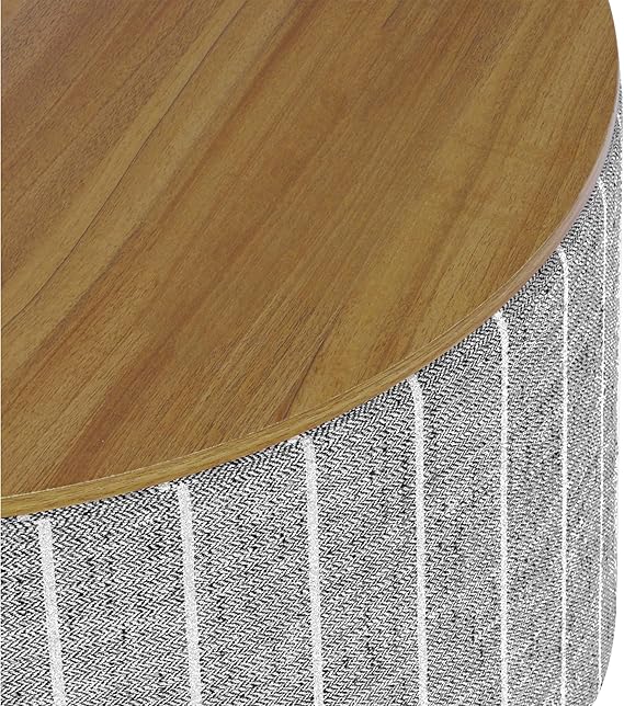 Round Storage Ottoman with Wood Top