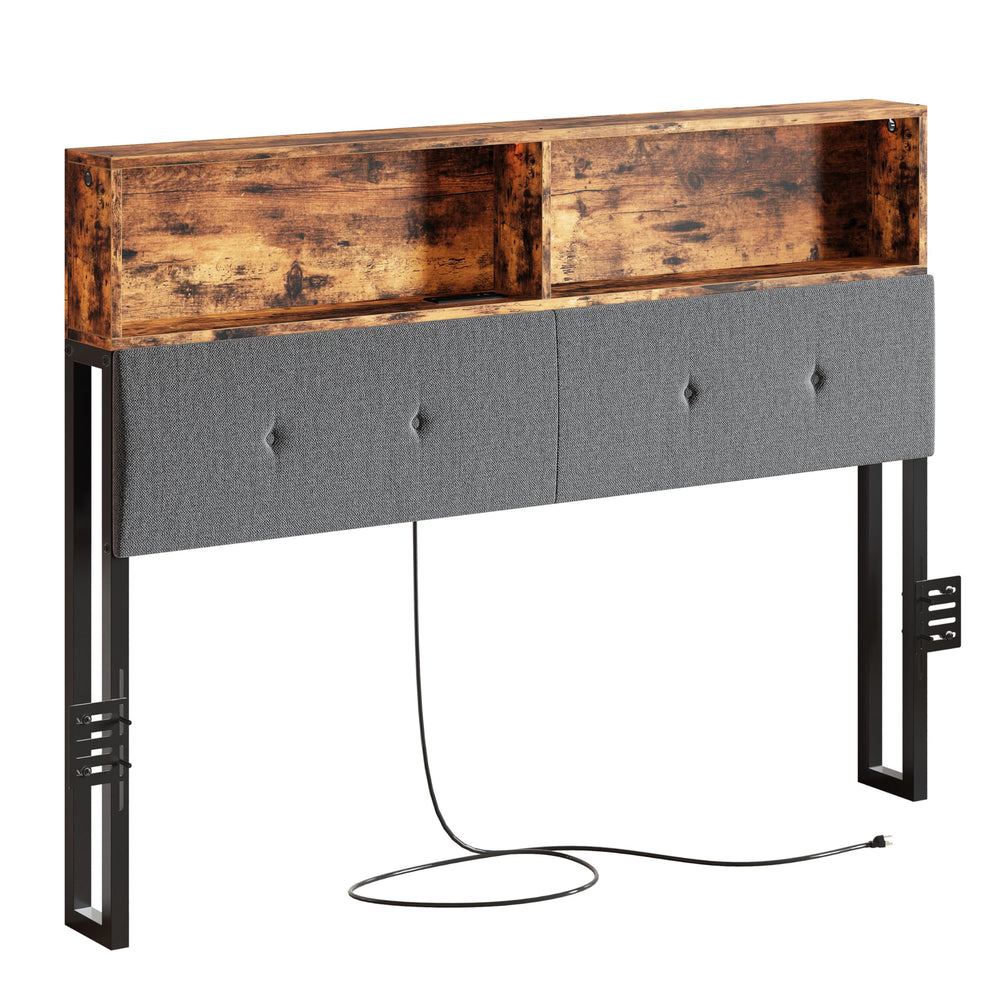 Queen Upholstered Headboard with Storage, LED Light & Charging Station