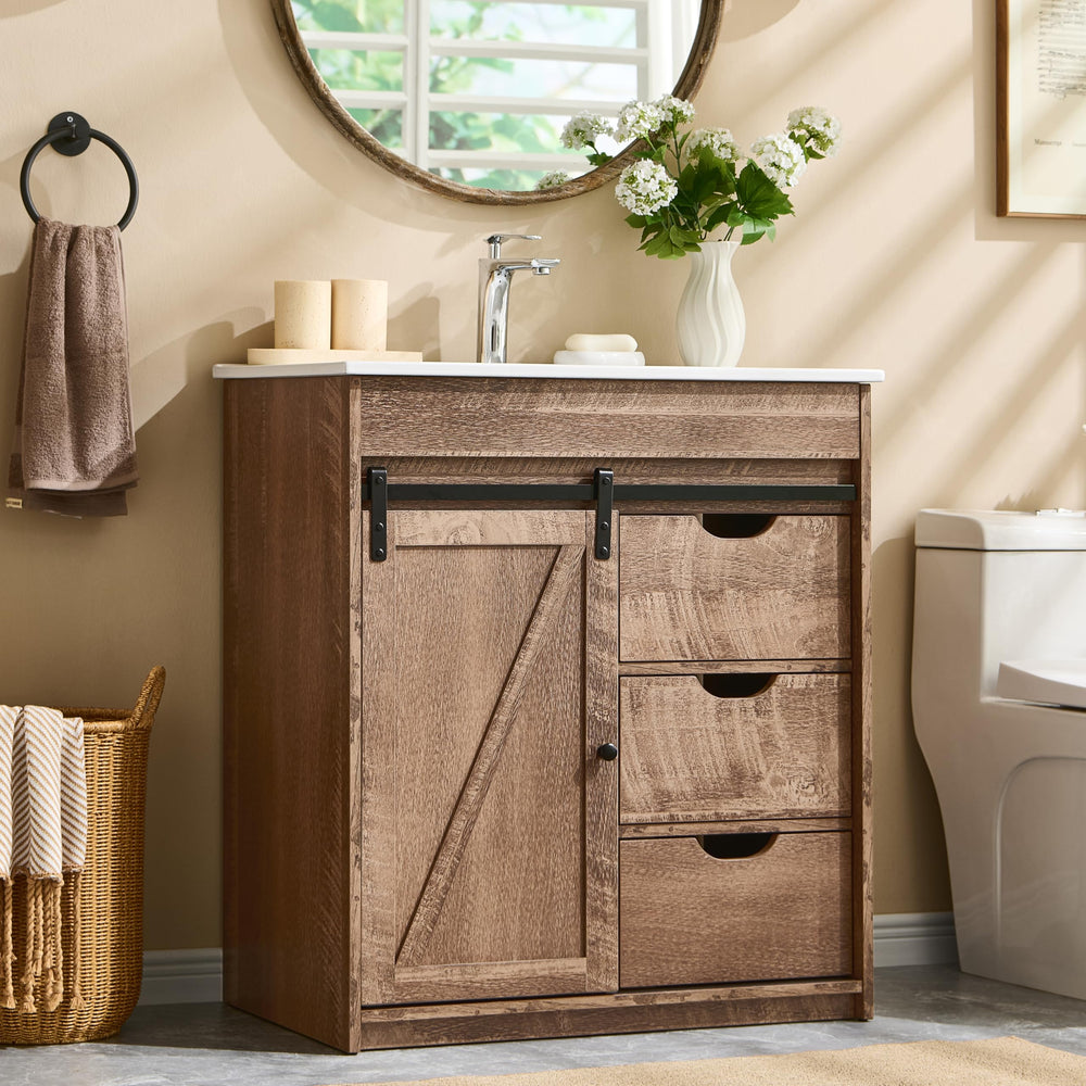 30" Farmhouse Bathroom Vanity with Ceramic Sink