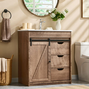 30" Farmhouse Bathroom Vanity with Ceramic Sink