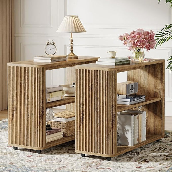 Narrow 3-Tier Side Table with Storage Shelves