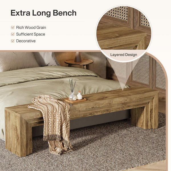 71" Extra Long Entryway Bench, Modern Farmhouse Style