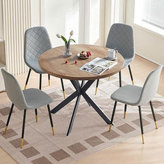 Round Dining Table Set for 4 with Velvet Chairs