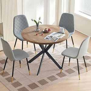 Round Dining Table Set for 4 with Velvet Chairs