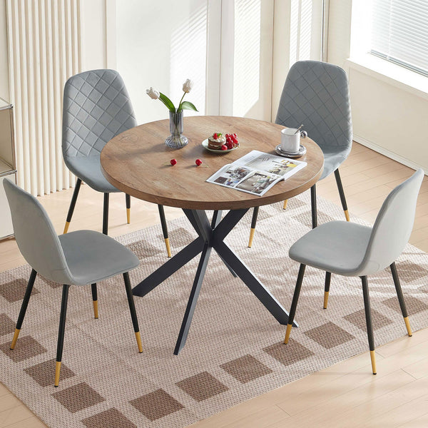Round Dining Table Set for 4 with Velvet Chairs