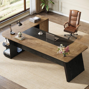 L-Shaped Executive Desk with Cabinet and Storage Shelves