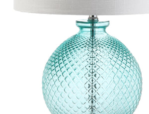 26" Aqua Diamond-Etched Glass & Crystal Table Lamp