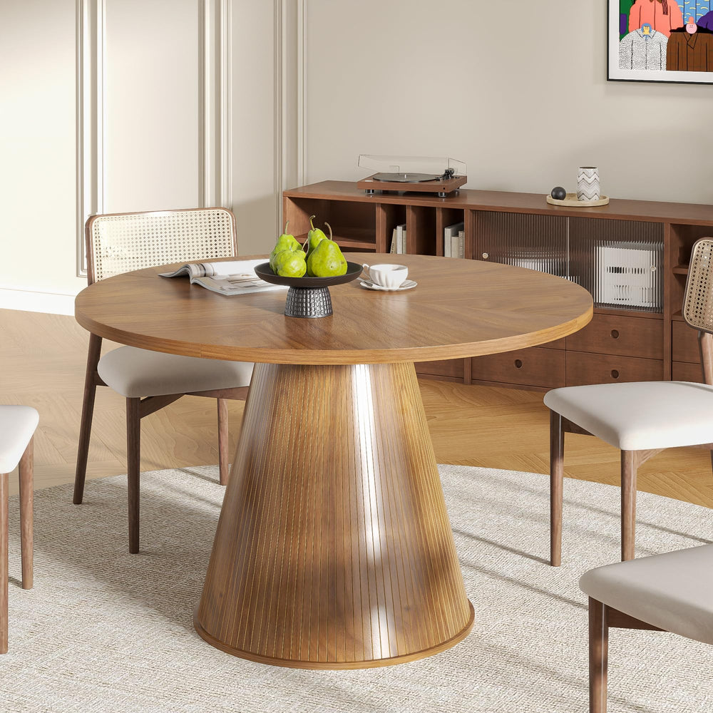 47-Inch Round Dining Table for 4–6 | Mid-Century Modern Fluted Kitchen Table