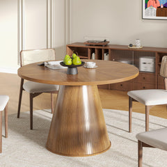 47-Inch Round Dining Table for 4–6 | Mid-Century Modern Fluted Kitchen Table