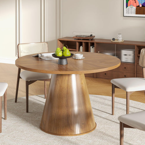 47-Inch Round Dining Table for 4–6 | Mid-Century Modern Fluted Kitchen Table