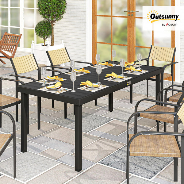 8-Person Rectangular Outdoor Dining Table – Aluminum Frame & Faux Wood Top