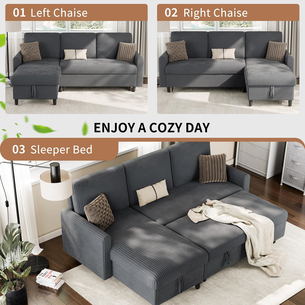 L-Shaped Sectional Sleeper Sofa with Storage Chaise