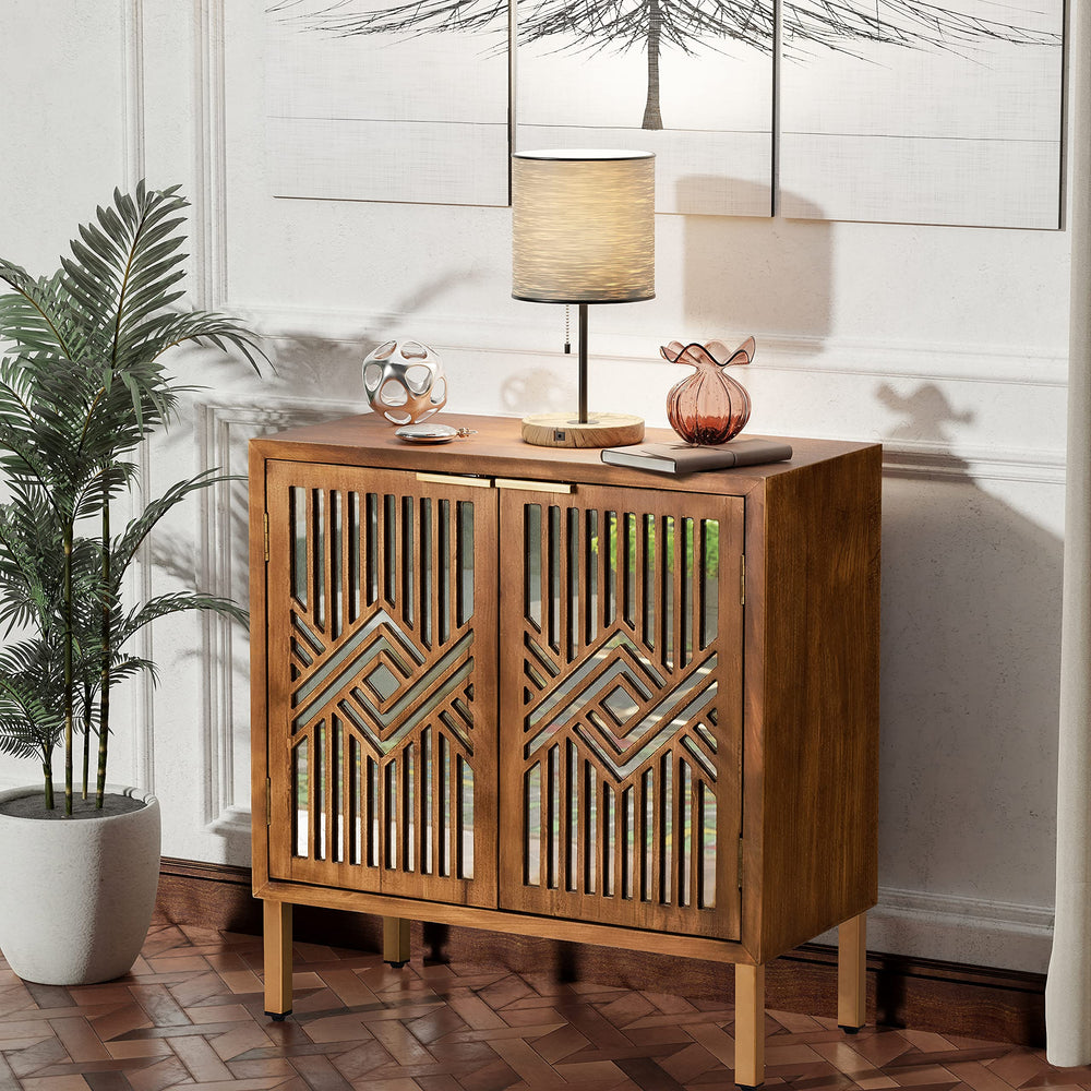2-Door Accent Cabinet & 3-Drawer Dresser with Geometric Mirror Front