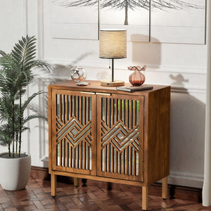 2-Door Accent Cabinet & 3-Drawer Dresser with Geometric Mirror Front