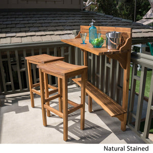 Outdoor Acacia Wood Balcony Bar Set, 3-Piece
