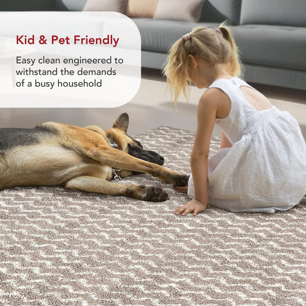 Cream Striped Shag Area Rug 9x12 | Polypropylene Power Loomed