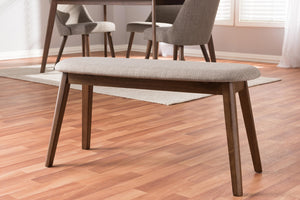 Mid-Century Modern Fabric Upholstered Bench with Walnut Wood Legs