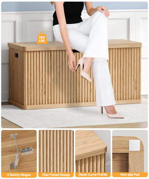 Fluted Storage Chest Bench with Safety Hinges – Natural Oak