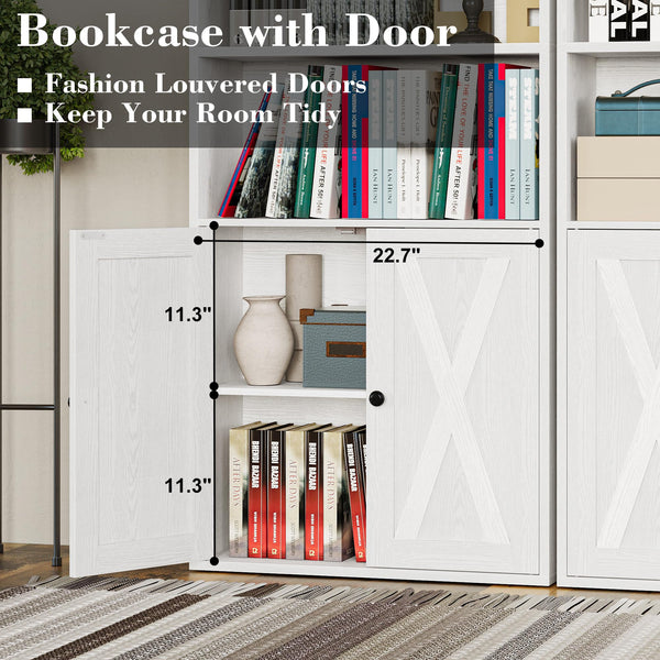 6-Shelf Bookcase with Doors Set of 2 – 70" Tall Industrial Floor Standing Bookshelf