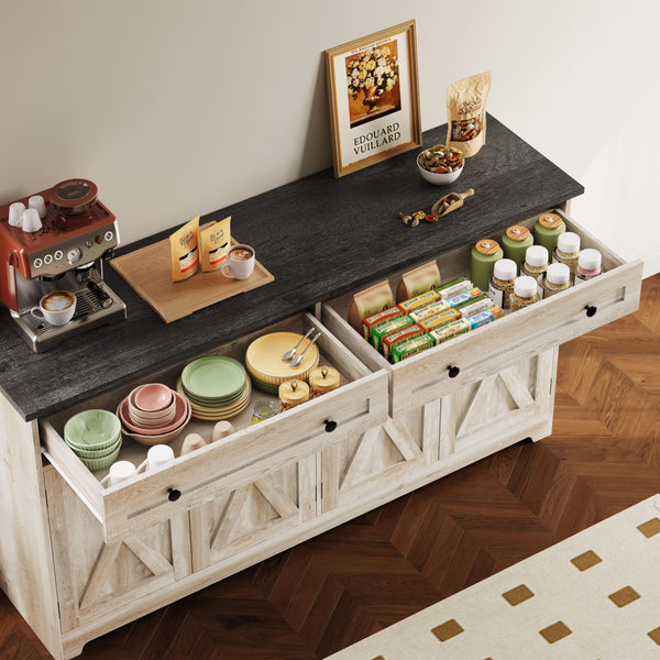 Farmhouse Buffet Cabinet Sideboard with Drawers and Coffee Bar Storage