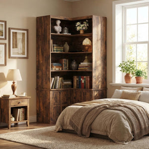 6-Tier L-Shaped Corner Bookshelf with Storage Cabinet