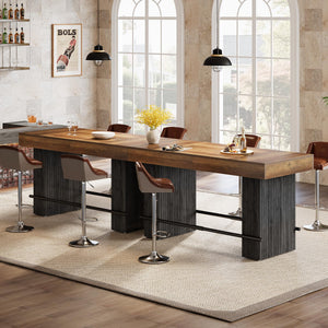 62.2" Industrial Counter Height Bar Table with Metal Footrest