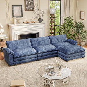 L-Shaped Modular Sectional Sofa with Deep Seat & Chenille Fabric