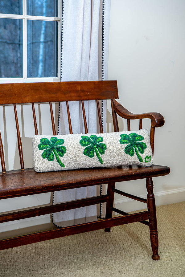 Hand-Hooked Wool Lumbar Throw Pillow – 8" x 24" Shamrock