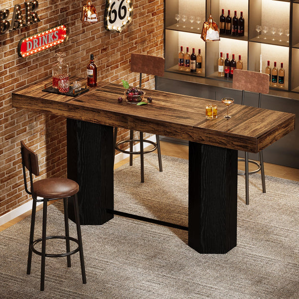 71-Inch Industrial Bar Table — Counter Height Dining Table with Metal Footrest