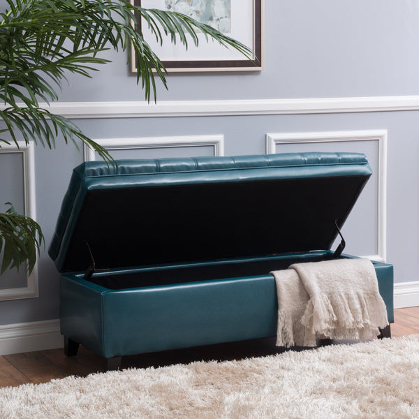 Teal PU Storage Ottoman