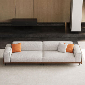111.81" 3-Seat Upholstered Fabric Sofa with Wood Frame – Grey