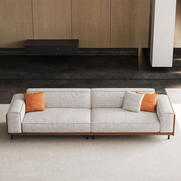 111.81" 3-Seat Upholstered Fabric Sofa with Wood Frame – Grey