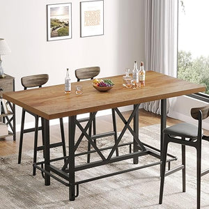 63-Inch Counter Height Bar Table with Metal Footrest
