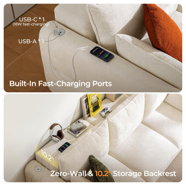 103" Electric Pull-Out Sleeper Sofa Bed | 2-in-1 Convertible Power Couch Bed