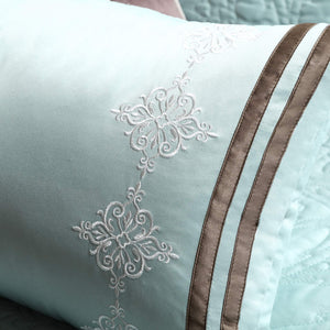Blue Medallion Quilted Comforter Set with Bed Skirt & Decorative Pillows