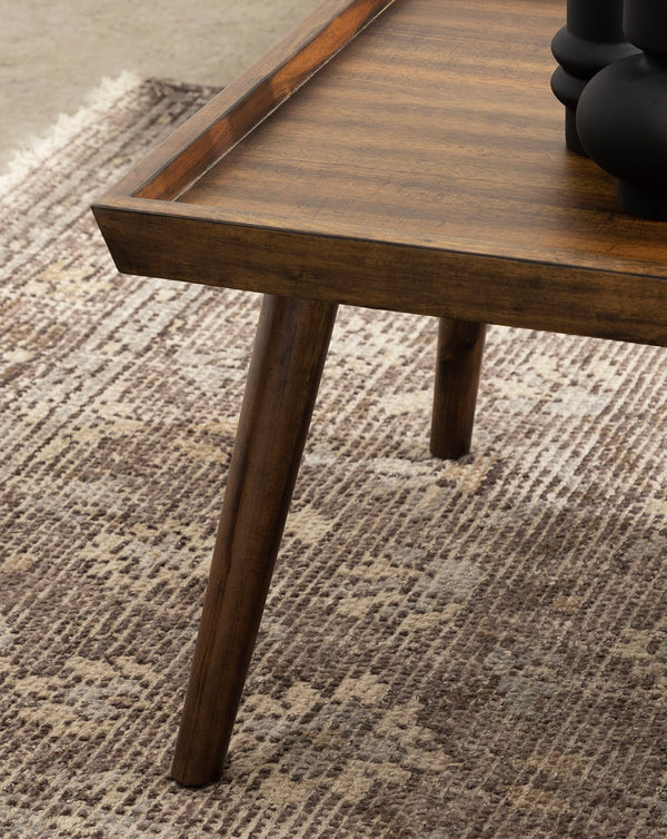 Mid-Century Wood Coffee Table with Tapered Legs & Adjustable Feet