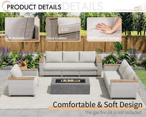 Outdoor Wicker Patio Sectional Sofa Set with Wood Armrests