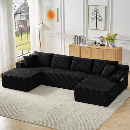 U-Shaped Modular Sectional Sofa with Deep Chaise