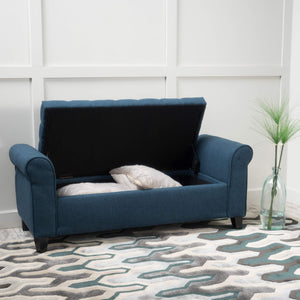 Button-Tufted Fabric Storage Ottoman Bench with Rolled Arms